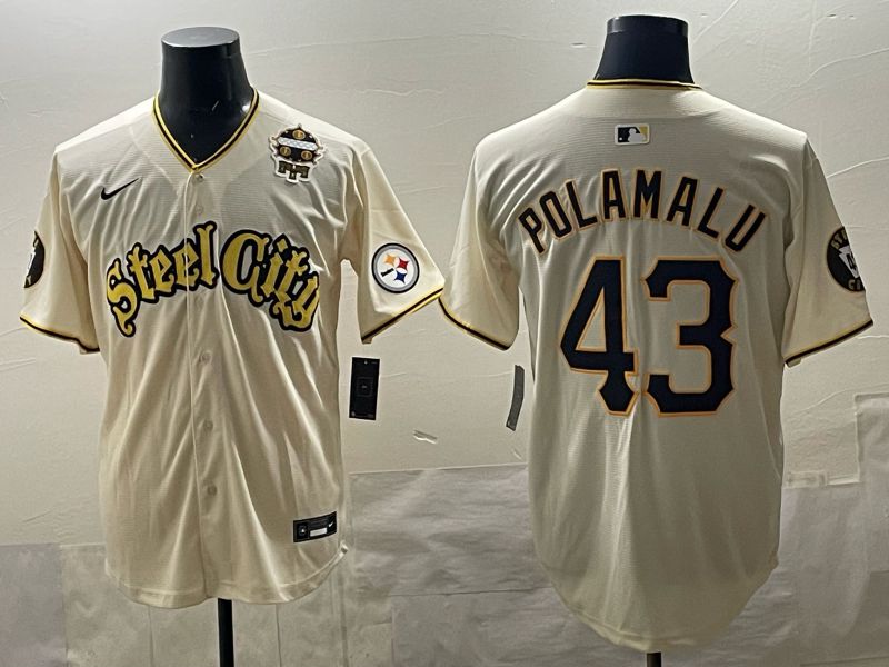 Men 2025 Nike Pittsburgh Steelers #43 Polamalu Cream Limited NFL Jersey style 08